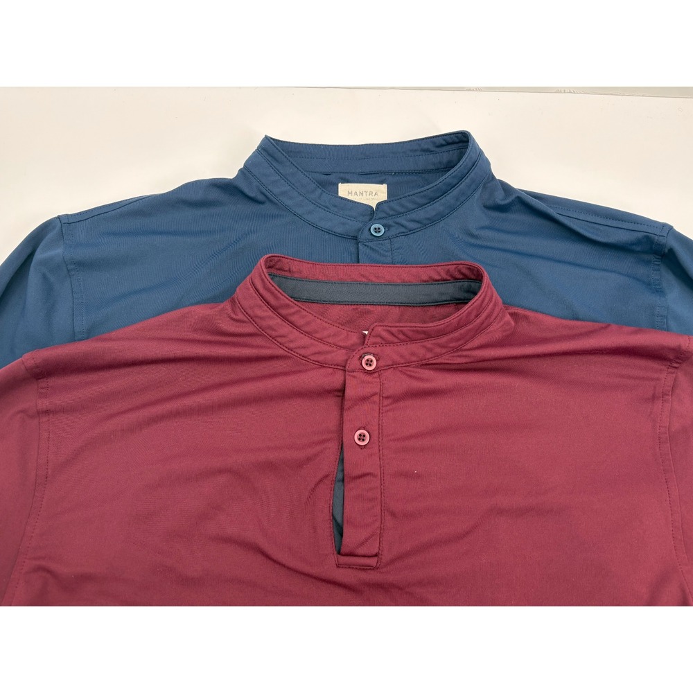 (2) LOT Mantra Men's Catalyst Performance Long Sleeve Band Collar Golf Shirts, L